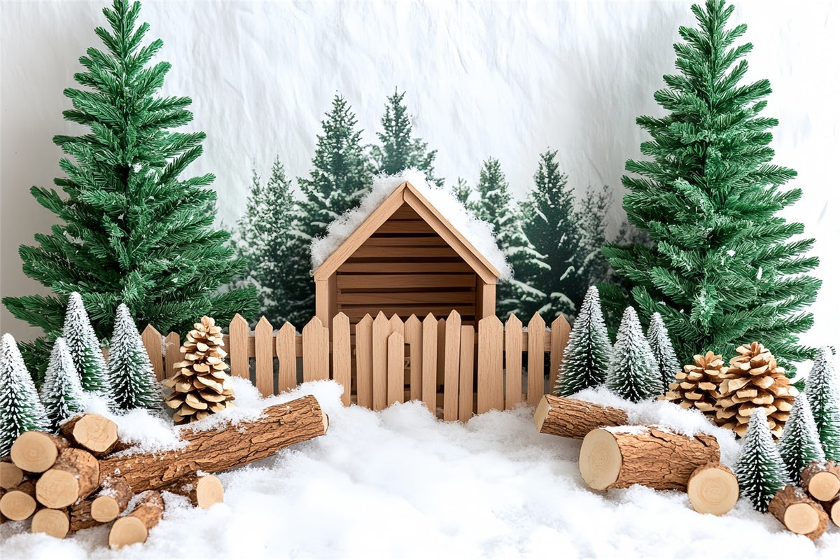 Weihnachten Backdrops für Fotografie Snowy Pine Cabin Backdrop CSH6-247