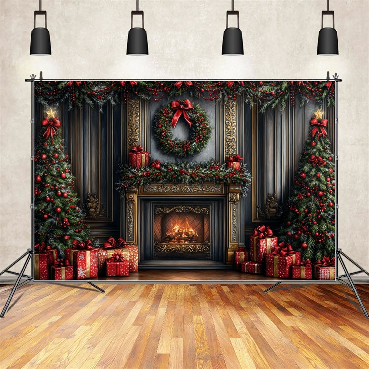 Weihnachten Kamin Backdrop Girlande Geschenke Kamin Backdrop CSH6-266