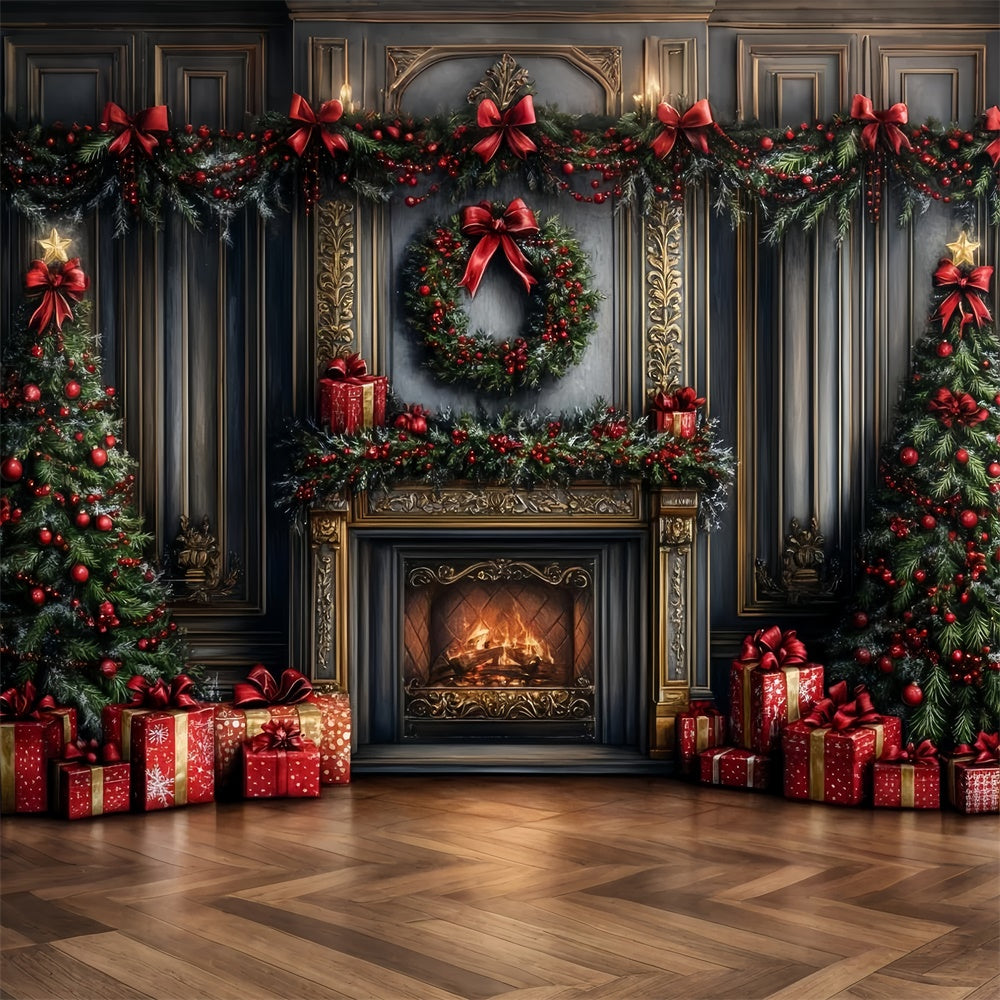 Weihnachten Kamin Backdrop Girlande Geschenke Kamin Backdrop CSH6-266