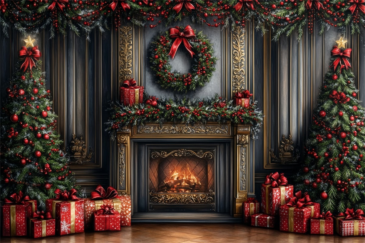 Weihnachten Kamin Backdrop Girlande Geschenke Kamin Backdrop CSH6-266