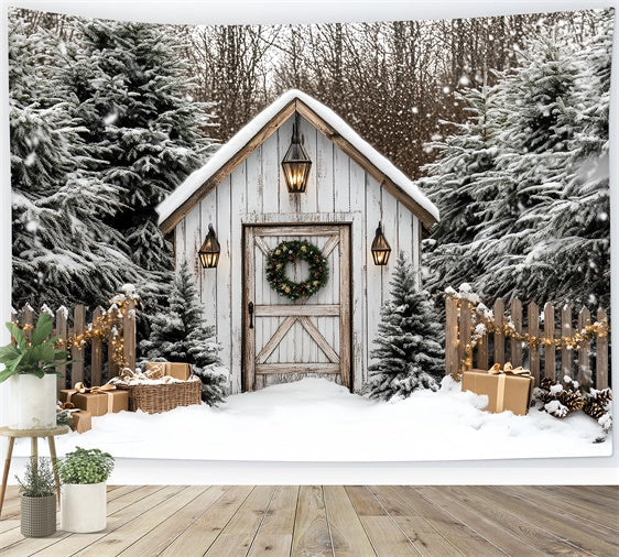 Weihnachten Fotografie Backdrops Rustikale Ferienhütte Backdrop CSH6-269