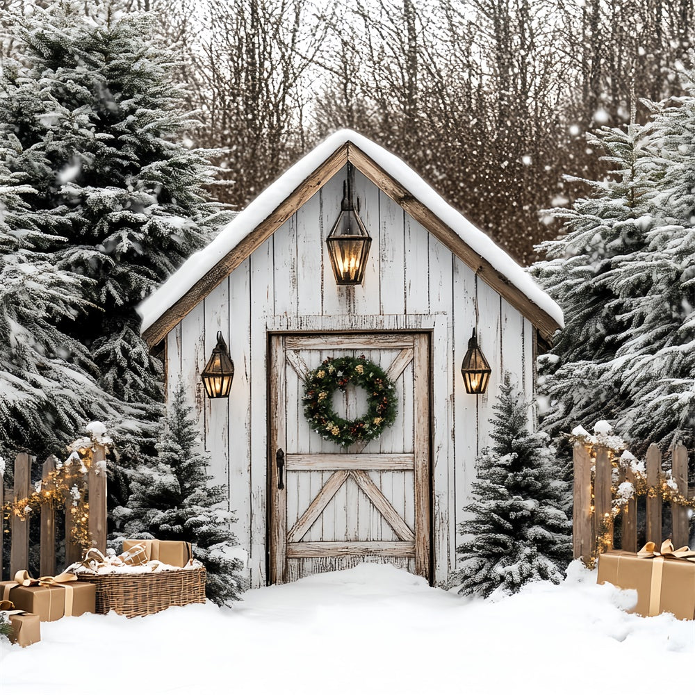 Weihnachten Fotografie Backdrops Rustikale Ferienhütte Backdrop CSH6-269