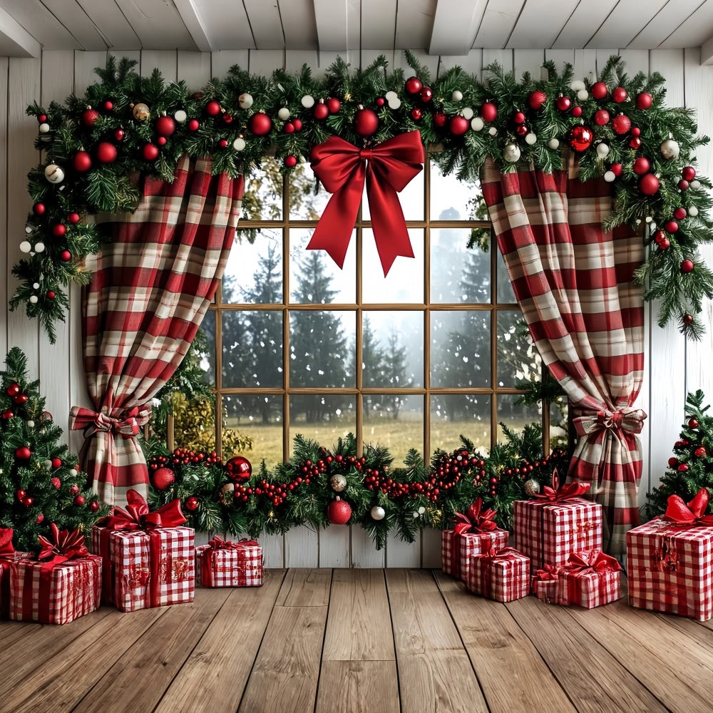 Weihnachten Fotokulissen Rustikale Urlaub Fenster Hintergrund CSH6-274