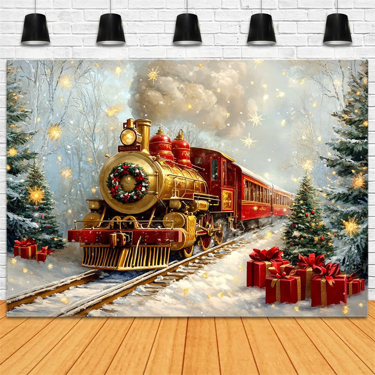 Professionelle Weihnachten Backdrops Snowy Train Track Backdrop CSH6-276