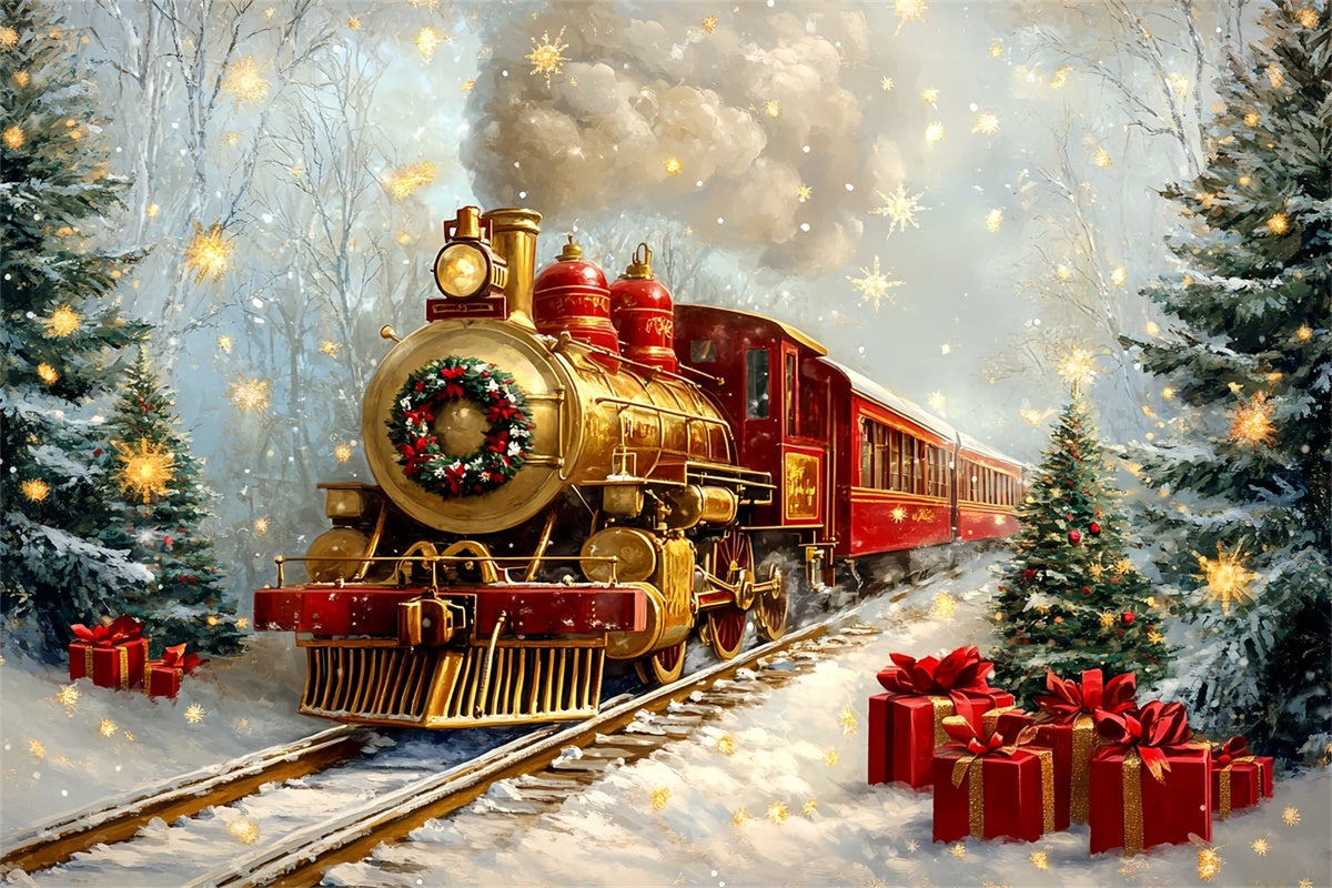 Professionelle Weihnachten Backdrops Snowy Train Track Backdrop CSH6-276