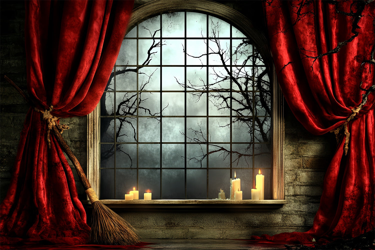 Halloween Fotohintergrund Fenster mondbeschienene Nacht Hintergrund CSH6-74