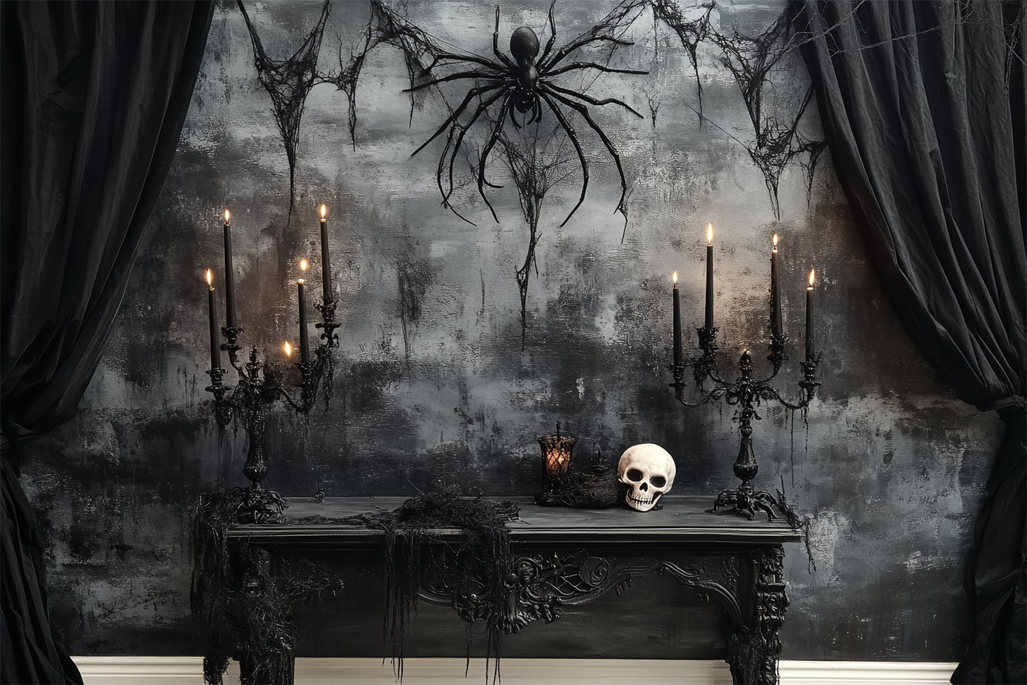 Gruselige Halloween Kulisse Totenkopf Spinne Mitternachtsaltar Kulisse CSH6-77