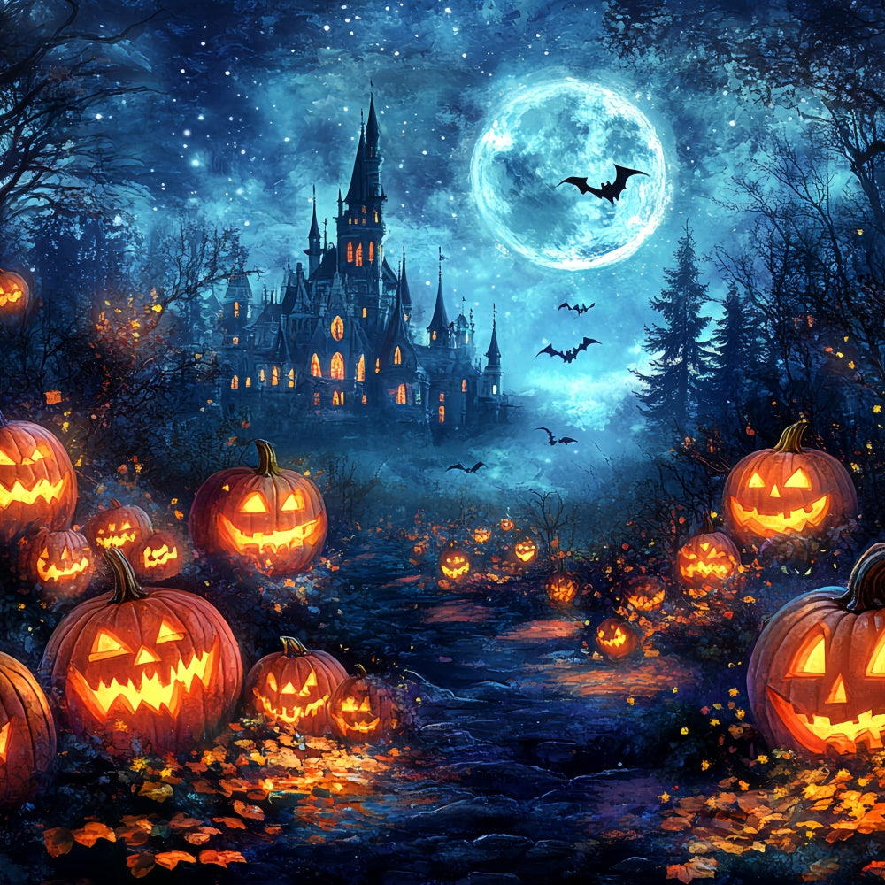 Spooky Forest Backdrop Zauberschloss Kürbis Halloween Backdrops CSH6-81