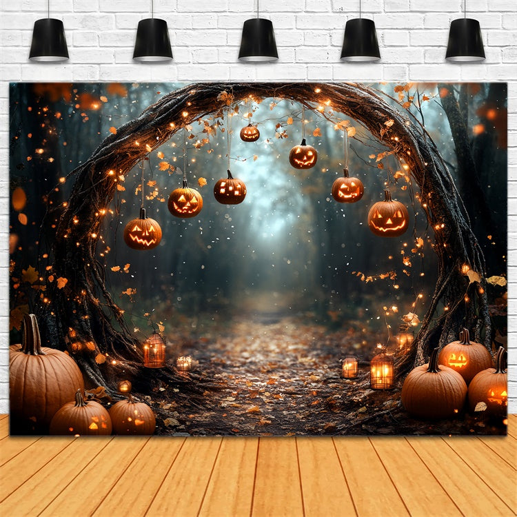 Magischer Wald Backdrop Verzauberter Kürbisbogen Halooween Backdrop CSH6-82