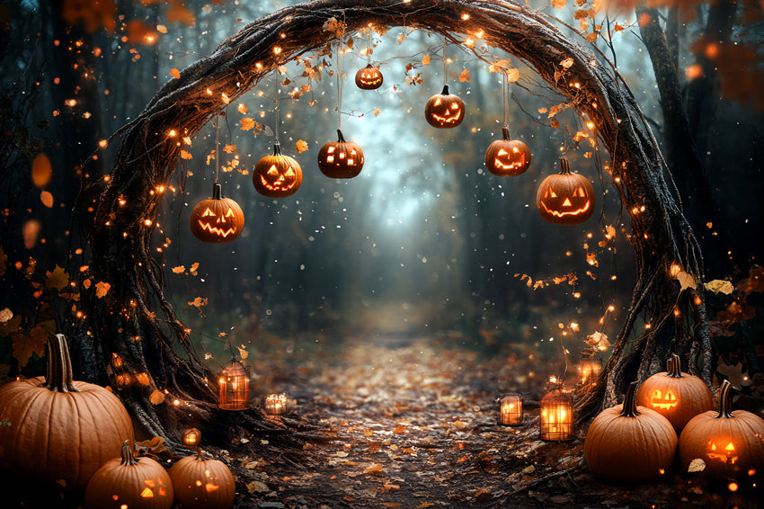 Magischer Wald Backdrop Verzauberter Kürbisbogen Halooween Backdrop CSH6-82