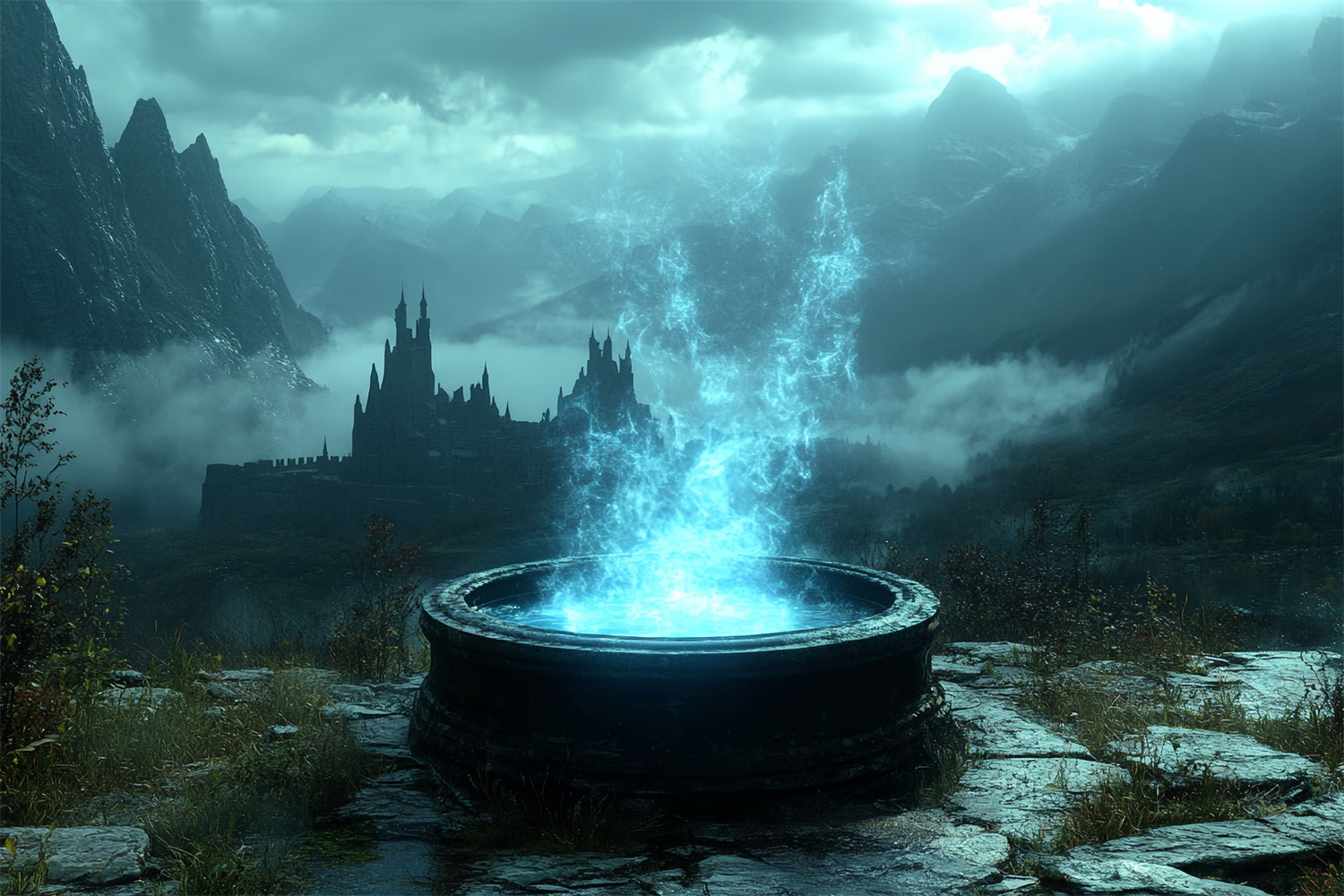 Halloween Fotohintergrund Gespenstischer Mystischer Brunnen Hintergrund CSH6-84