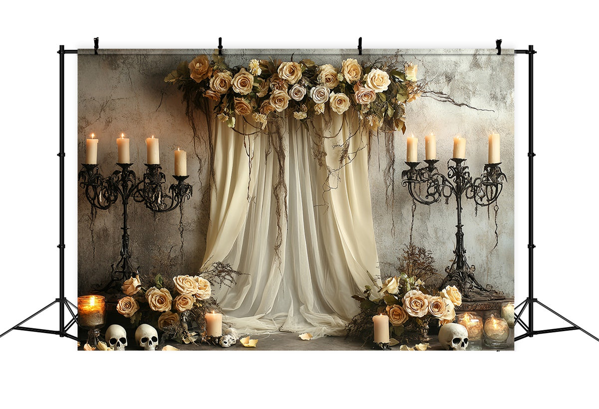 Gruselige Halloween-Hintergrundkulisse Totenkopf-Altar Gothic-Rose-Hintergrundkulisse CSH6-96