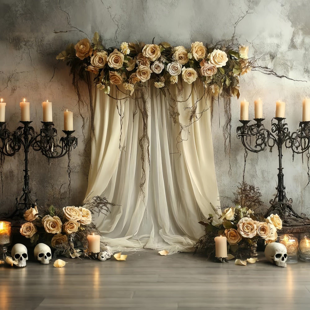 Gruselige Halloween-Hintergrundkulisse Totenkopf-Altar Gothic-Rose-Hintergrundkulisse CSH6-96