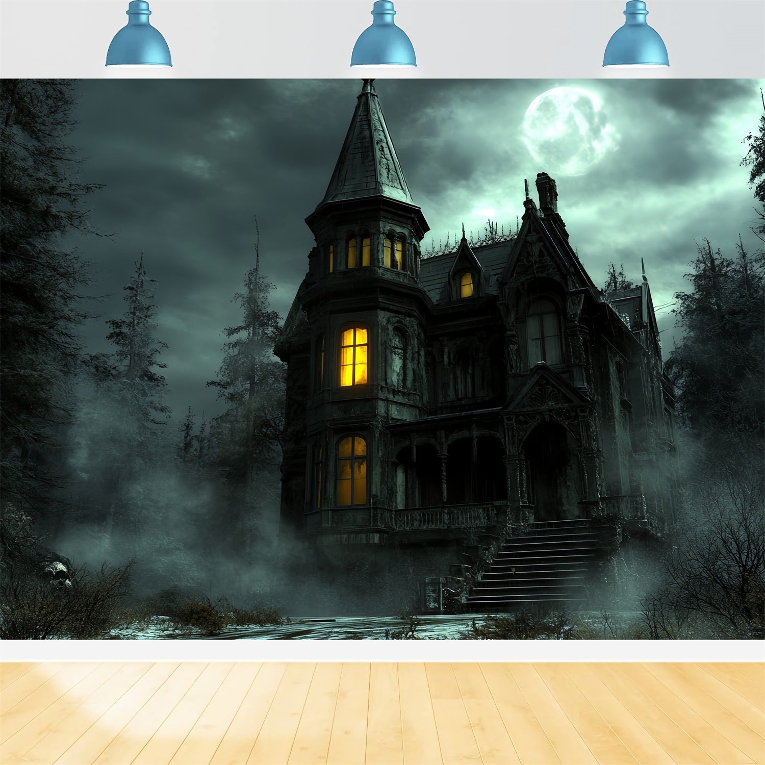 Gespenstische Wald-Hintergrundkulisse Spukschloss Glow Halloween-Hintergrundkulisse CSH6-97