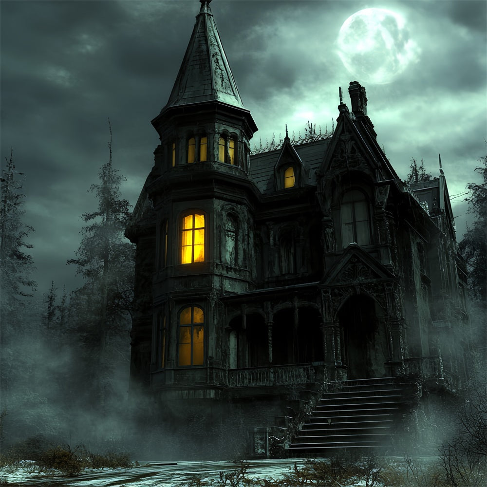 Gespenstische Wald-Hintergrundkulisse Spukschloss Glow Halloween-Hintergrundkulisse CSH6-97