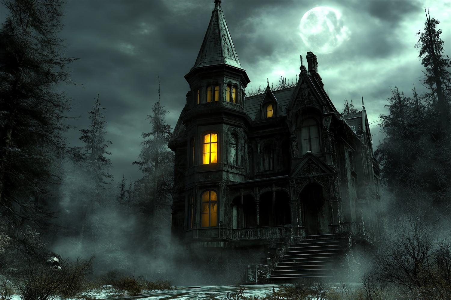 Gespenstische Wald-Hintergrundkulisse Spukschloss Glow Halloween-Hintergrundkulisse CSH6-97