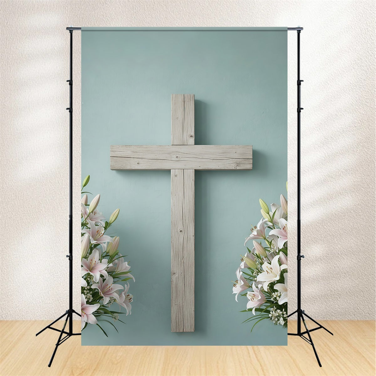 Oster-Fotohintergrund für die Kirche Rustikales Holzkreuz Lilie Oster-Hintergrund für Fotos CSH61-10