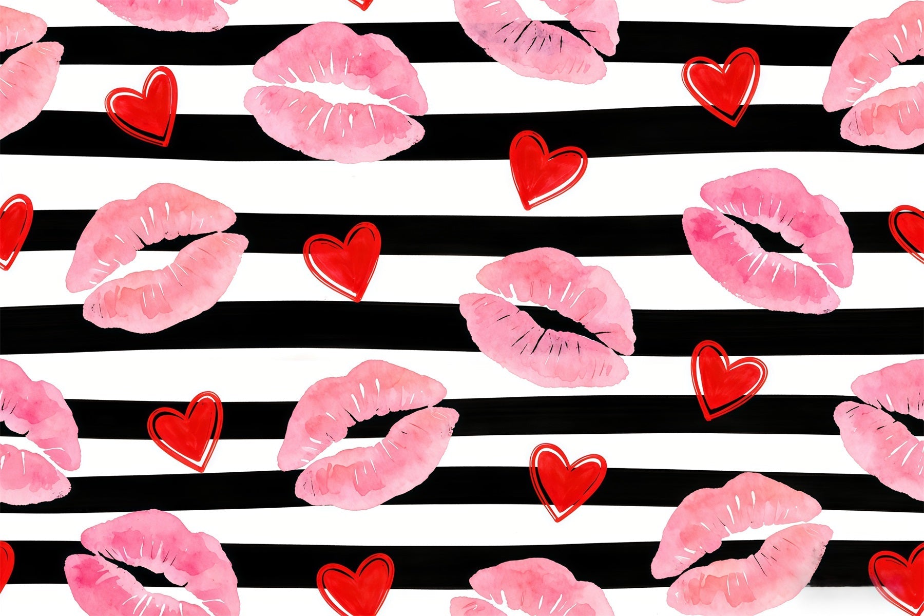 Küssende Lippen-Valentinstag-Hintergrund Aquarell-Herz-Muster Valentinstag-Hintergrund-Ideen CSH61-102