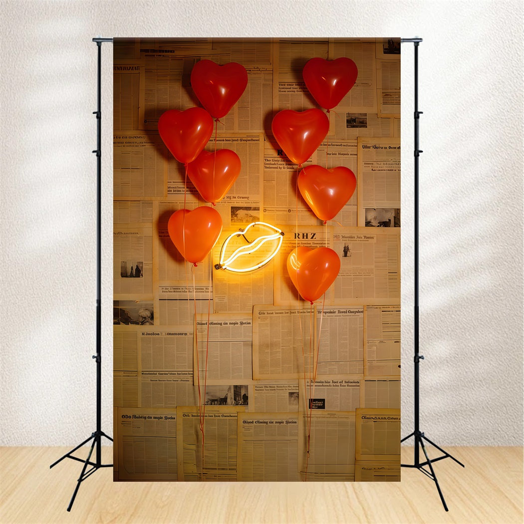 Zeitungs-Valentinstag-Hintergrund Herzballons Neon-Lippen Valentinstag-Hintergrund-Ideen CSH61-109