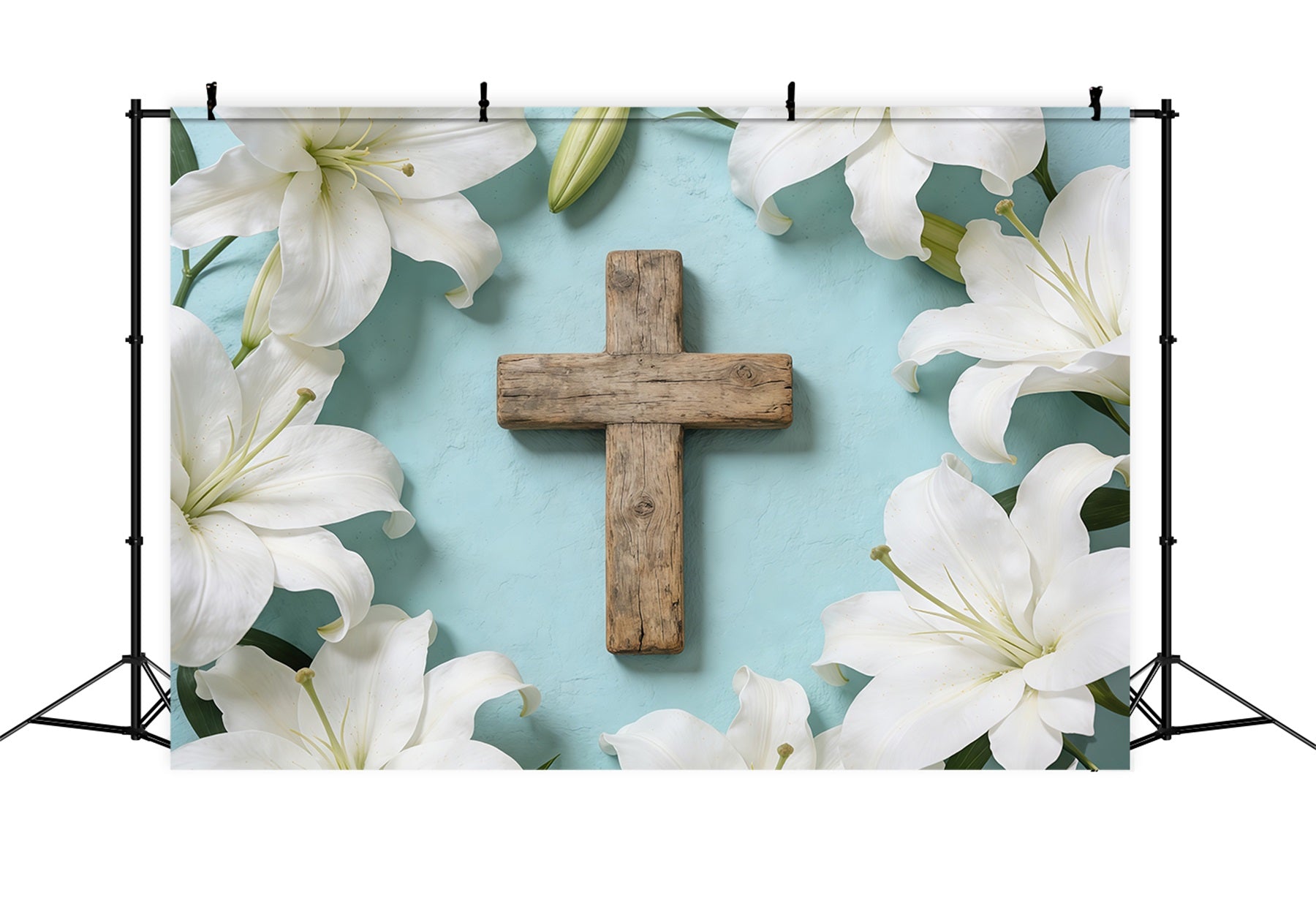 Osterkirche-Fotohintergrund Blumenkreuz Lilie Flacher Osterhintergrund für Fotos CSH61-11