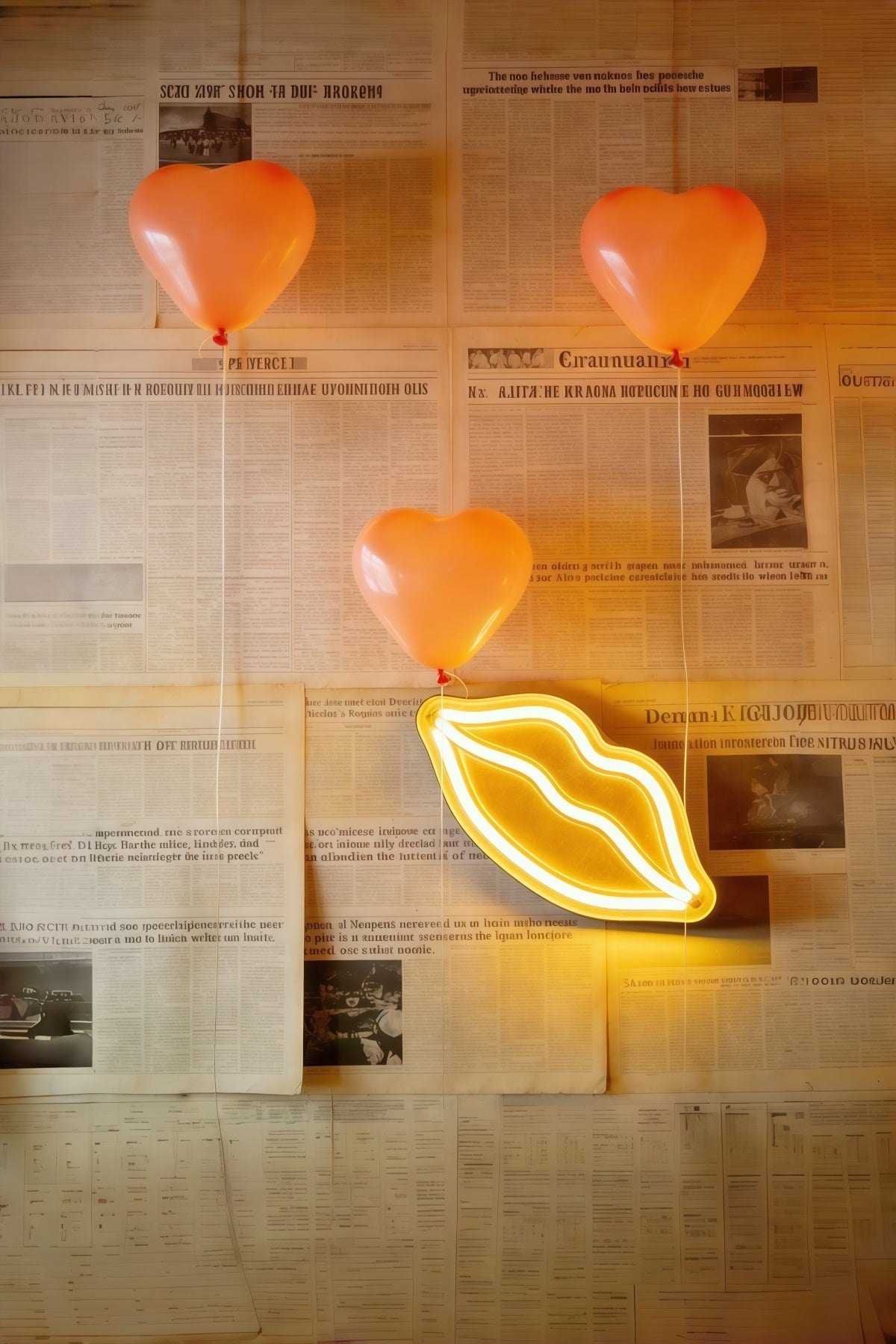 Zeitungs-Valentinstag-Hintergrund Herzballons Neonwand Valentinstag-Hintergrundideen CSH61-110