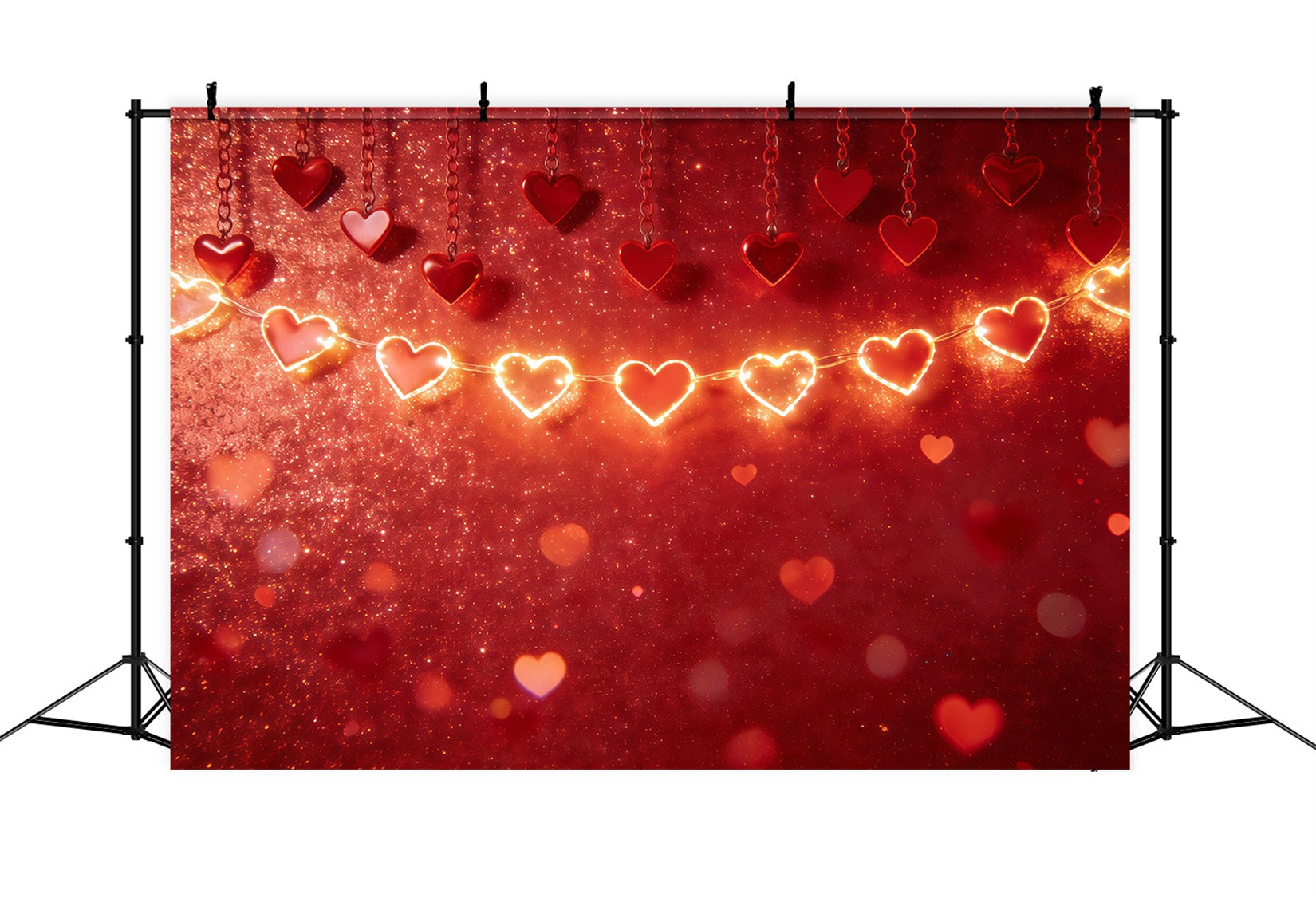 Glitzernder Valentinstag-Hintergrund Leuchtende Herzgirlande Valentinstag-Hintergründe für Fotos CSH61-114