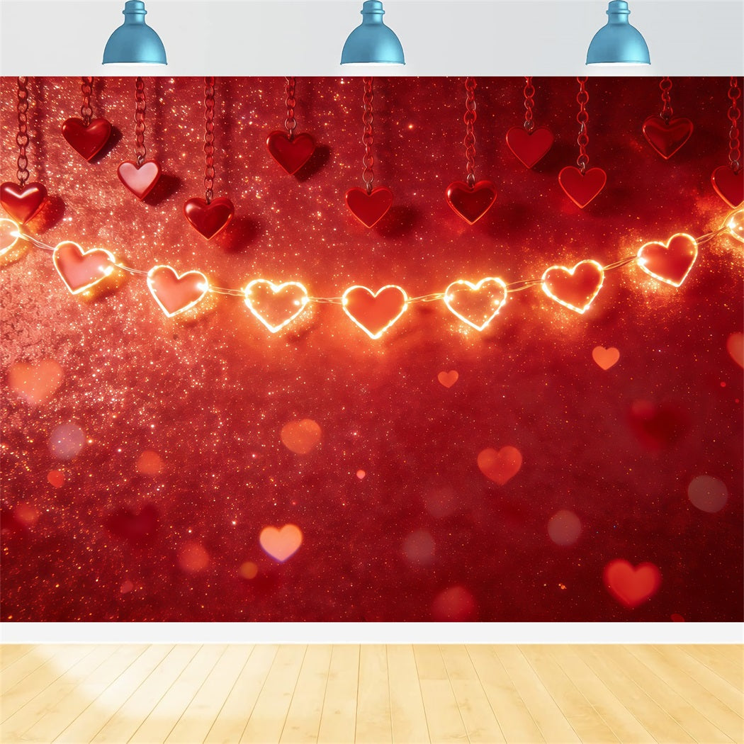 Glitzernder Valentinstag-Hintergrund Leuchtende Herzgirlande Valentinstag-Hintergründe für Fotos CSH61-114