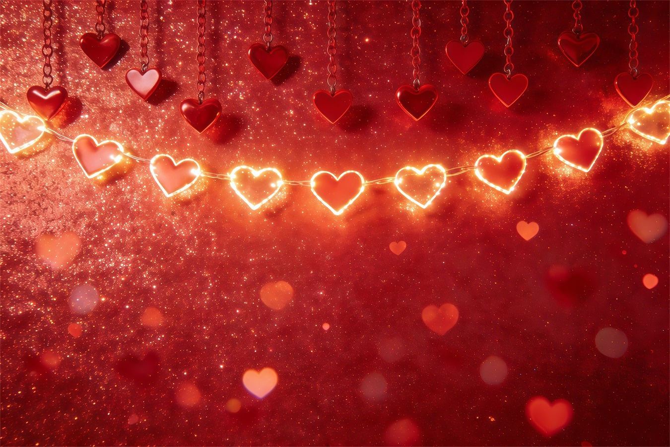 Glitzernder Valentinstag-Hintergrund Leuchtende Herzgirlande Valentinstag-Hintergründe für Fotos CSH61-114