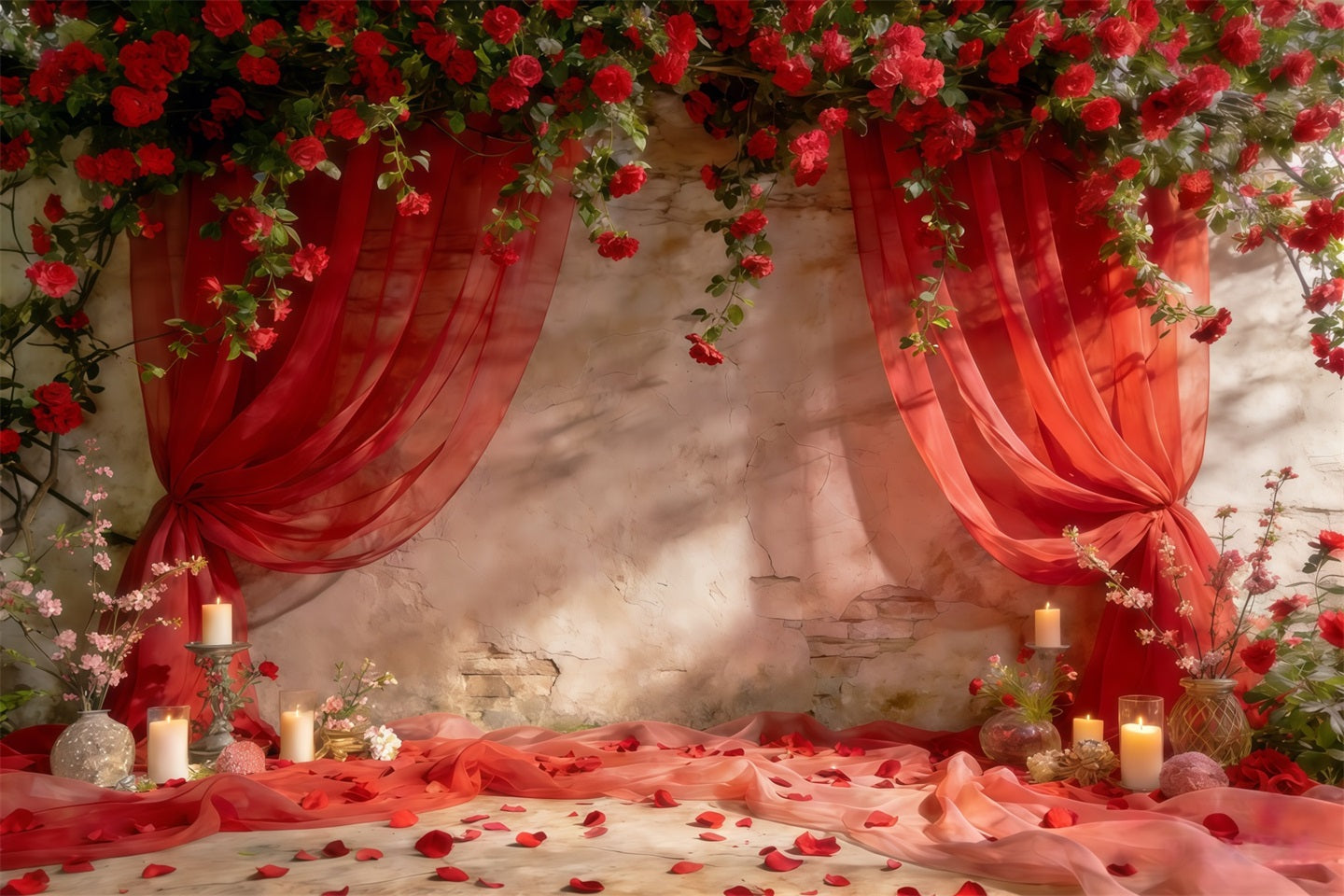 Frühlingsblumen-Hintergrund Romantische rote drapierte Rosen Frühlingsparty-Hintergrund CSH61-121