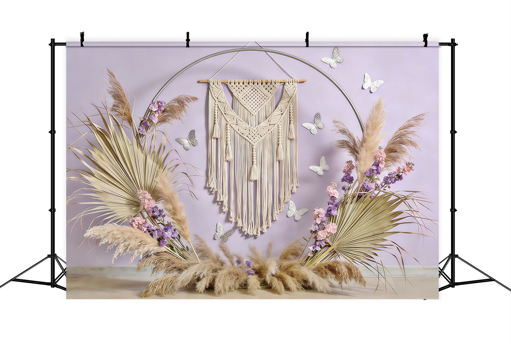 Pampasgras-Wandhintergrund Boho-Makramee-Pampas-Schmetterling Frühlings-Fotoshooting-Hintergrund CSH61-125