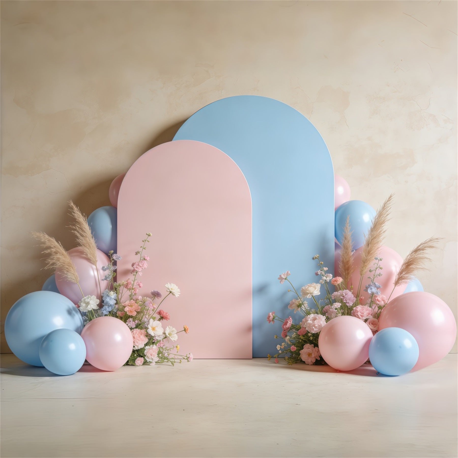 Pampasgras-Foto-Hintergrund Pastellbogen-Ballons Blumenhintergründe Frühling CSH61-126