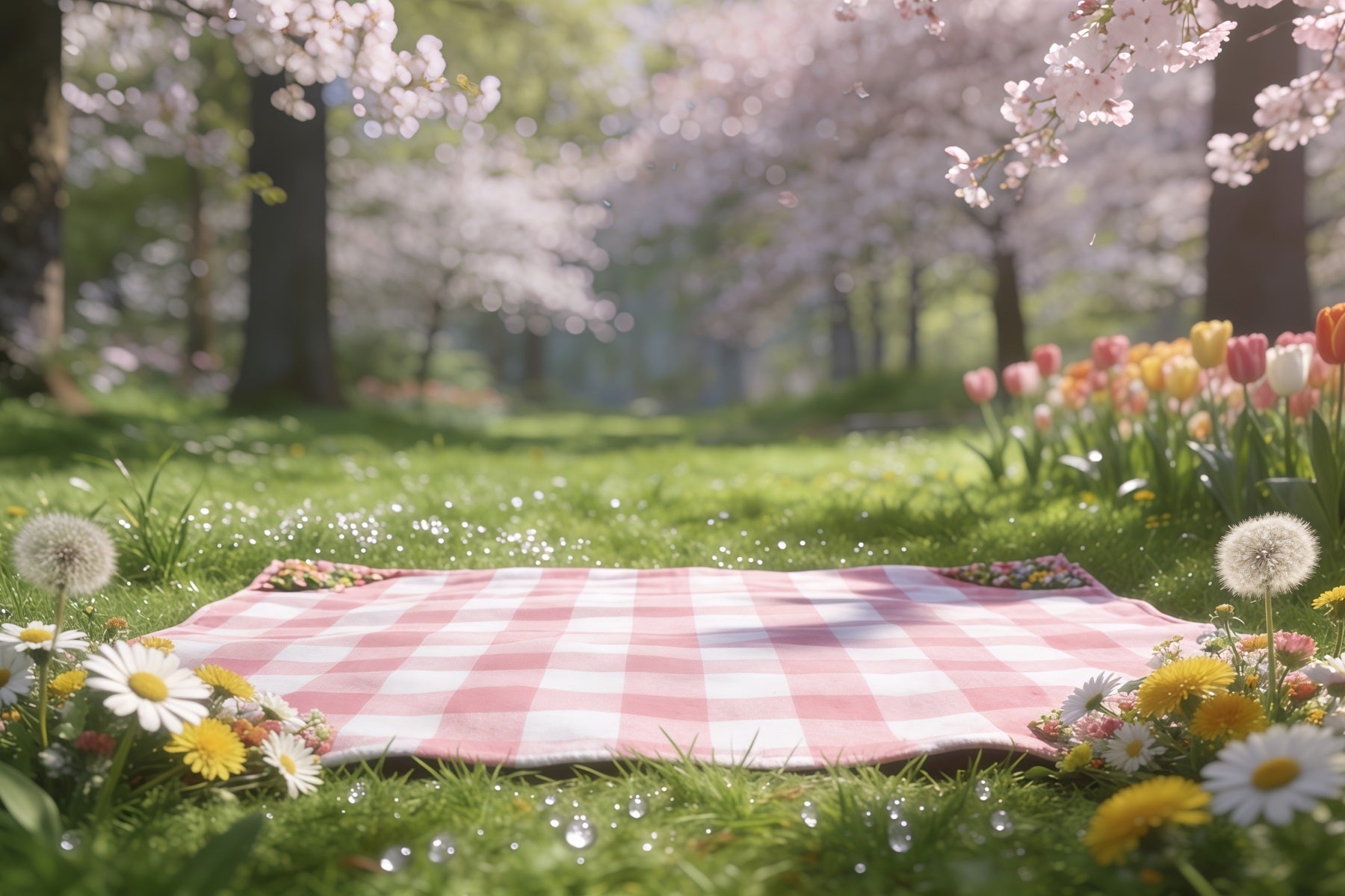 Picknick-Fotokulisse Kirschblüten-Picknickwiese Kulissen für den Frühling CSH61-127