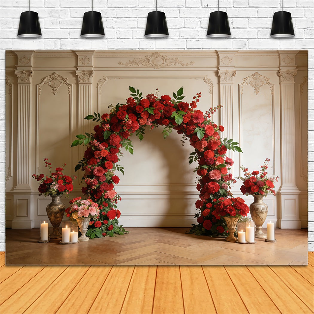 Ideen für Wildblumen-Kulissen Eleganter roter Rosenbogen Pastellfarbene Blumenkulisse CSH61-128