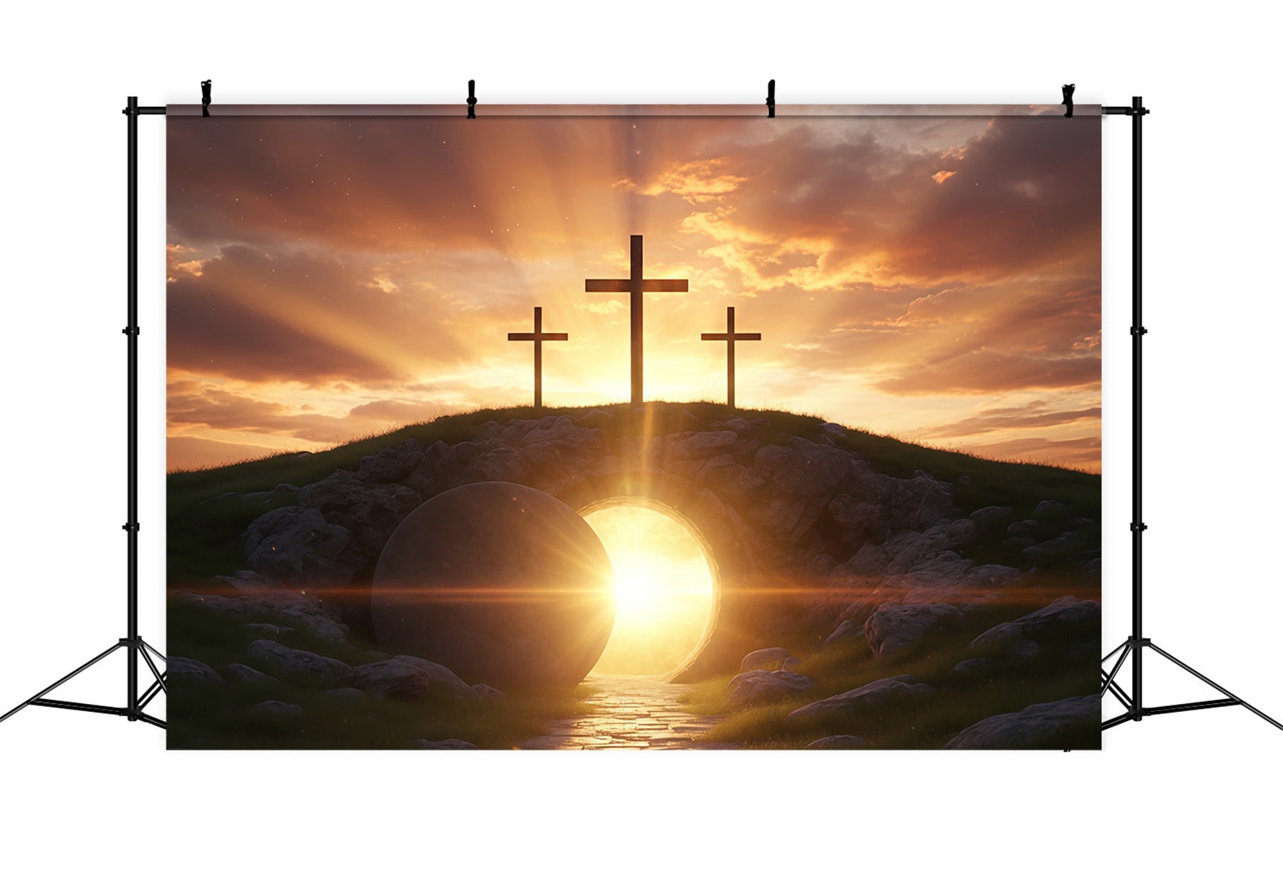 Osterkirche-Hintergrund Auferstehung Sonnenaufgang Leeres Grab Osterhintergründe CSH61-13