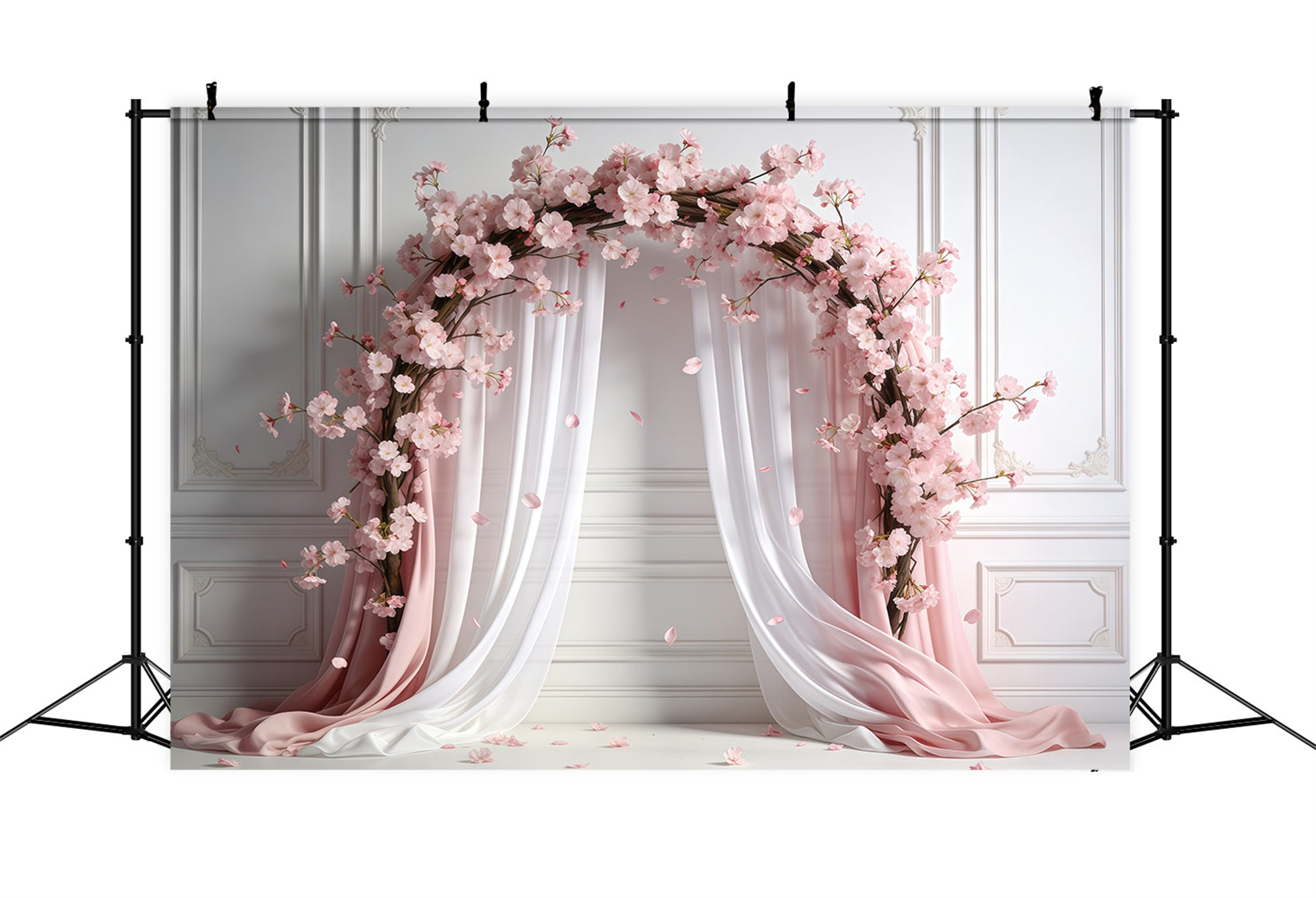 Rosa Kirschblüten-Hintergrund Pastellfarbener drapierter Sakura-Blüten-Frühlingshintergrund für Fotos CSH61-138