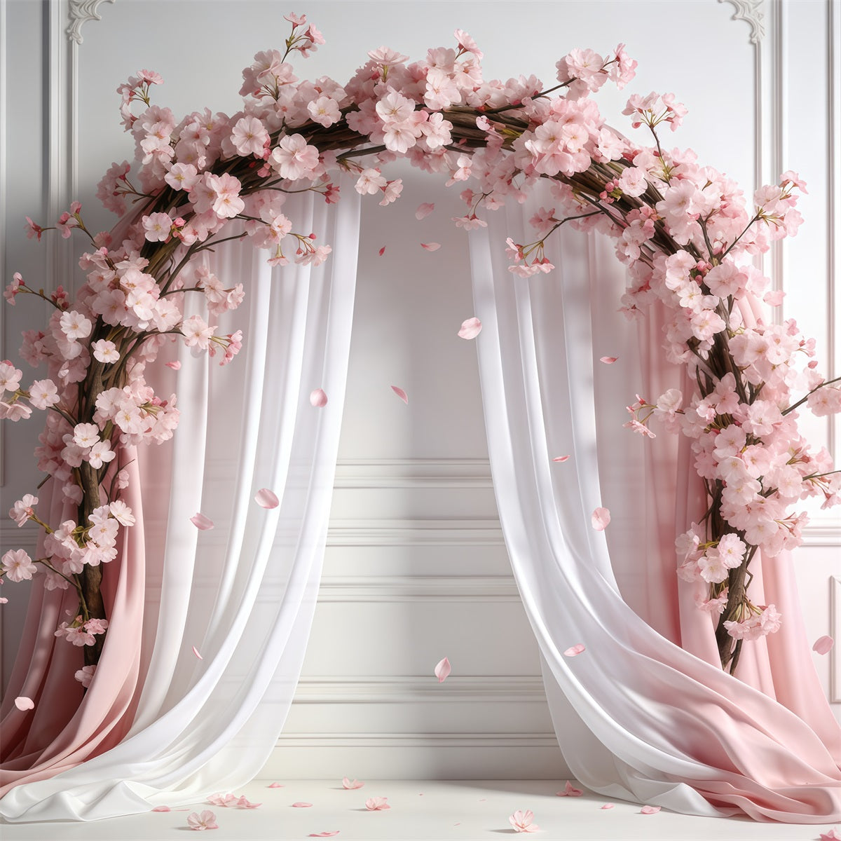 Rosa Kirschblüten-Hintergrund Pastellfarbener drapierter Sakura-Blüten-Frühlingshintergrund für Fotos CSH61-138