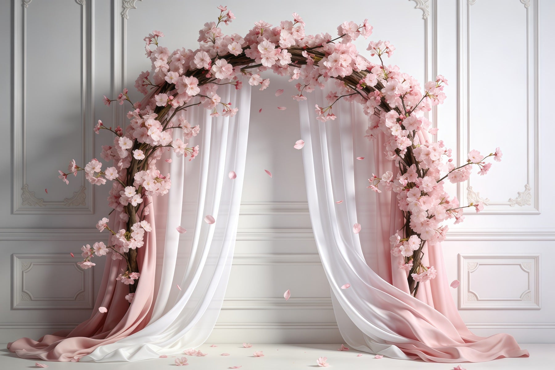 Rosa Kirschblüten-Hintergrund Pastellfarbener drapierter Sakura-Blüten-Frühlingshintergrund für Fotos CSH61-138