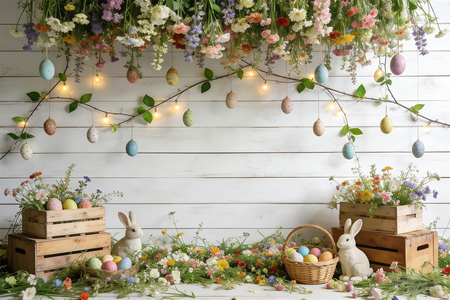 Oster-Frühlingshintergründe Pastellfarbener Hase Eier Garten Fotografie Frühlingshintergründe CSH61-144