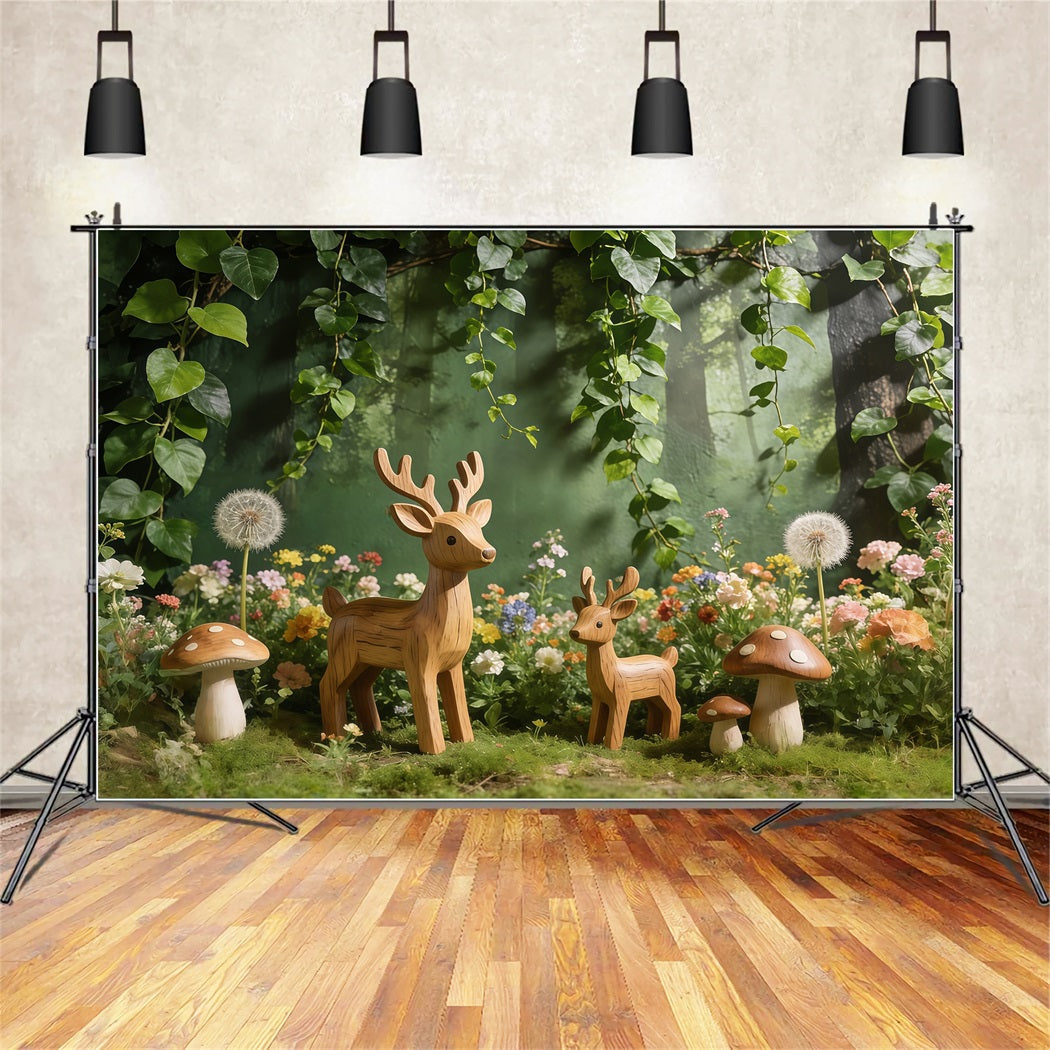 Hintergrund mit Rehen Wald Wald Pilzwiese Frühlingshintergrund Blumen CSH61-145