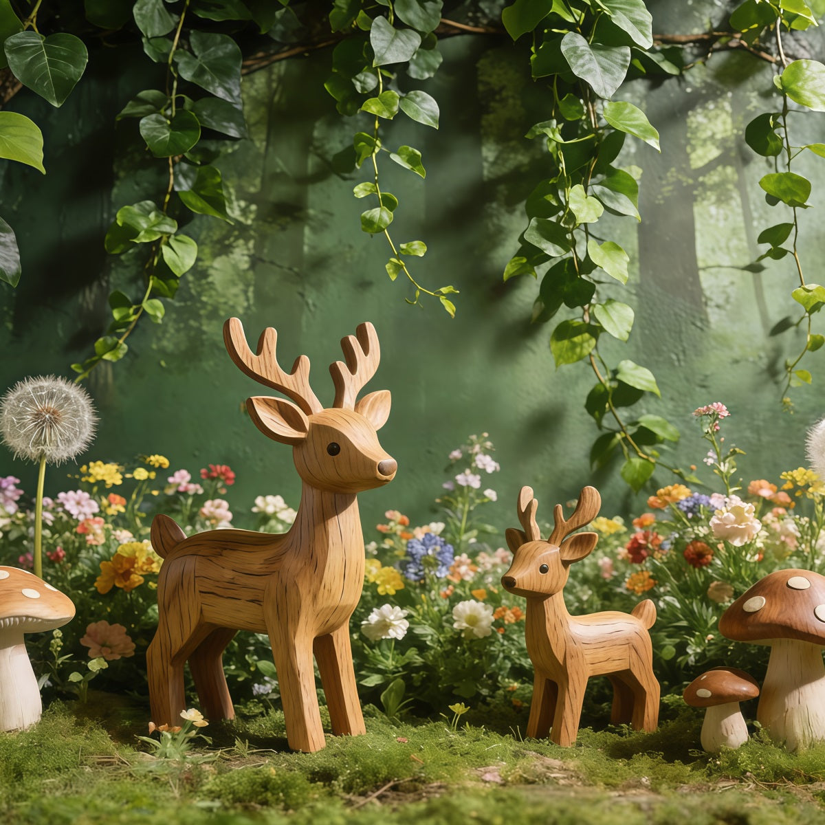 Hintergrund mit Rehen Wald Wald Pilzwiese Frühlingshintergrund Blumen CSH61-145