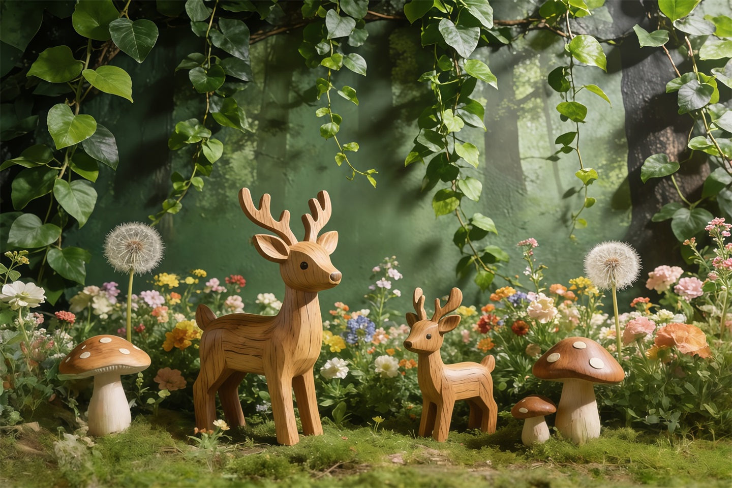 Hintergrund mit Rehen Wald Wald Pilzwiese Frühlingshintergrund Blumen CSH61-145