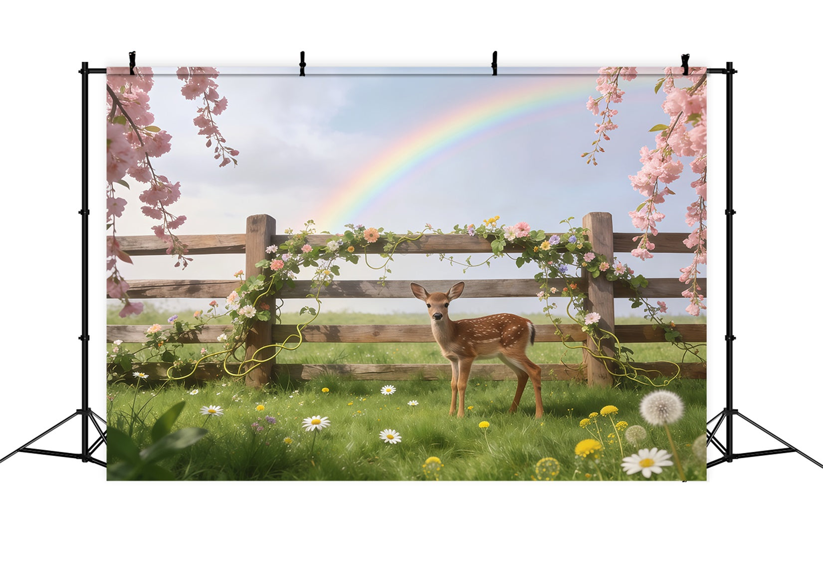 Rasen Reh-Frühlingsblumen-Hintergrund Wiese Reh Regenbogenblüte Frühlingshintergrund Fotografie CSH61-157