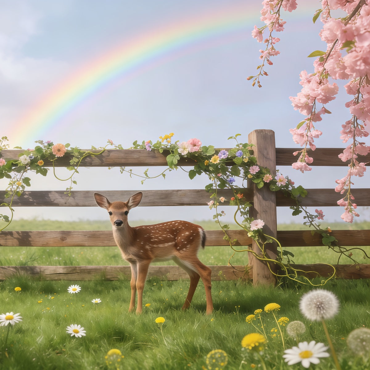 Rasen Reh-Frühlingsblumen-Hintergrund Wiese Reh Regenbogenblüte Frühlingshintergrund Fotografie CSH61-157