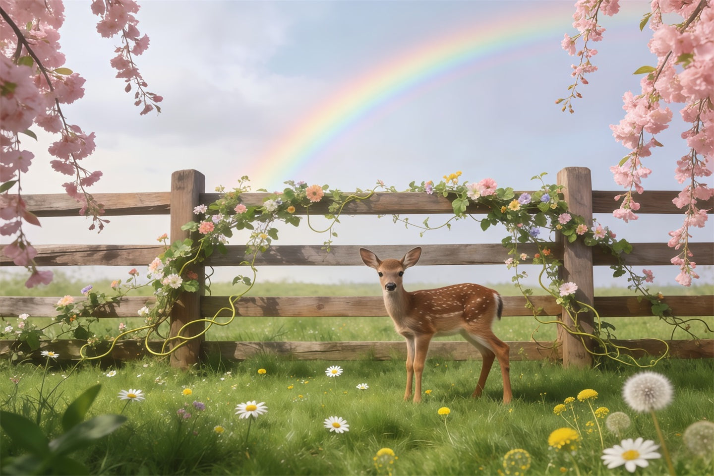 Rasen Reh-Frühlingsblumen-Hintergrund Wiese Reh Regenbogenblüte Frühlingshintergrund Fotografie CSH61-157
