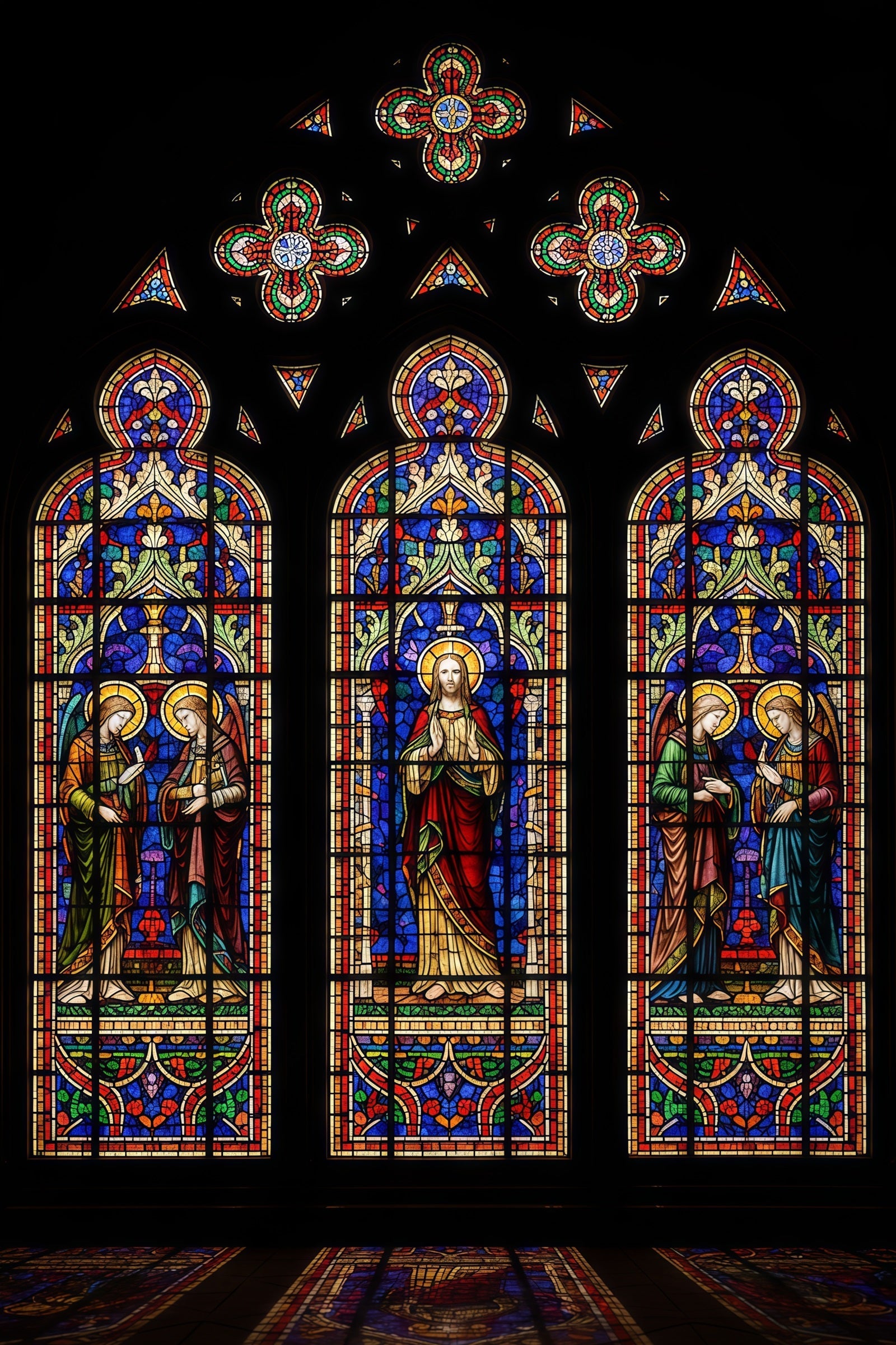 Buntglasfenster-Hintergrund Heilige Dreifaltigkeit Religiöse Szene Frohe Ostern Hintergrund CSH61-16