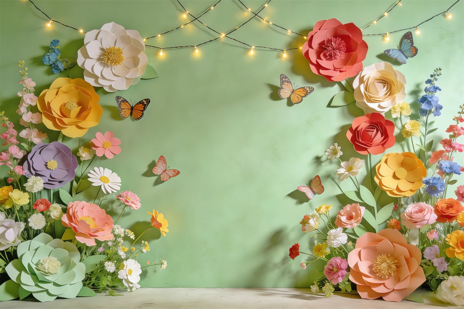 Frühlingspapierblumen-Hintergrund Pastellblumenrahmen Schmetterlingsfotografie-Hintergrund Floral Keine 3D-Blumen CSH61-161