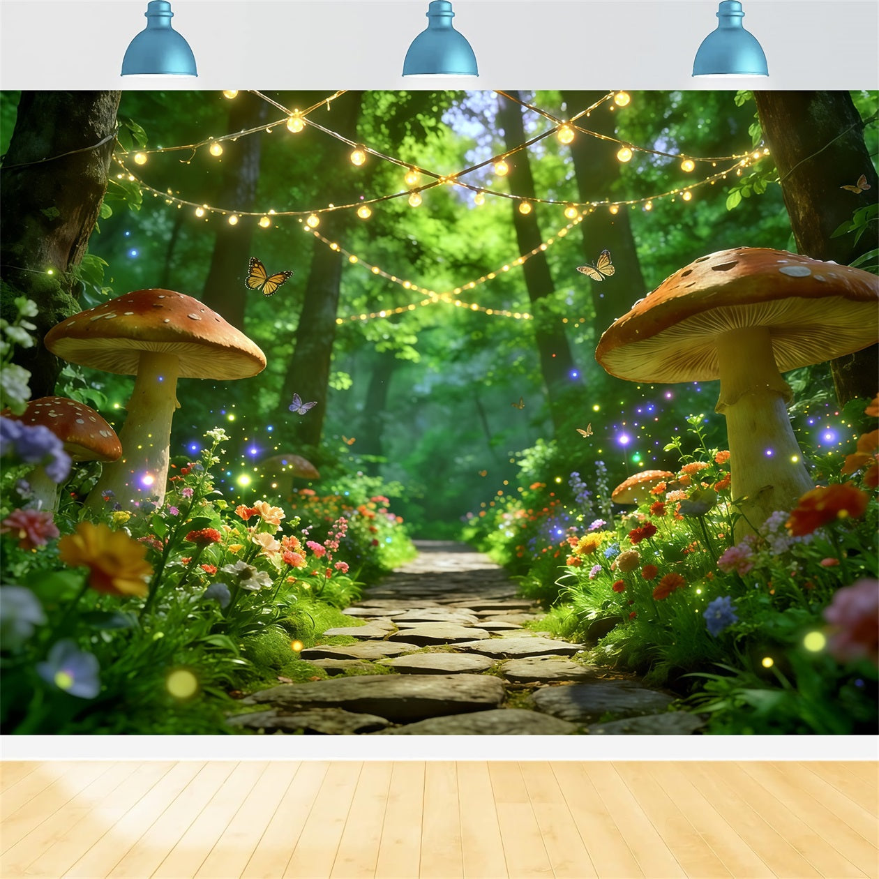 Frühlingswaldweg-Hintergrund Verzauberter Pilz-Lichtweg Frühlingsbild-Hintergrund CSH61-170