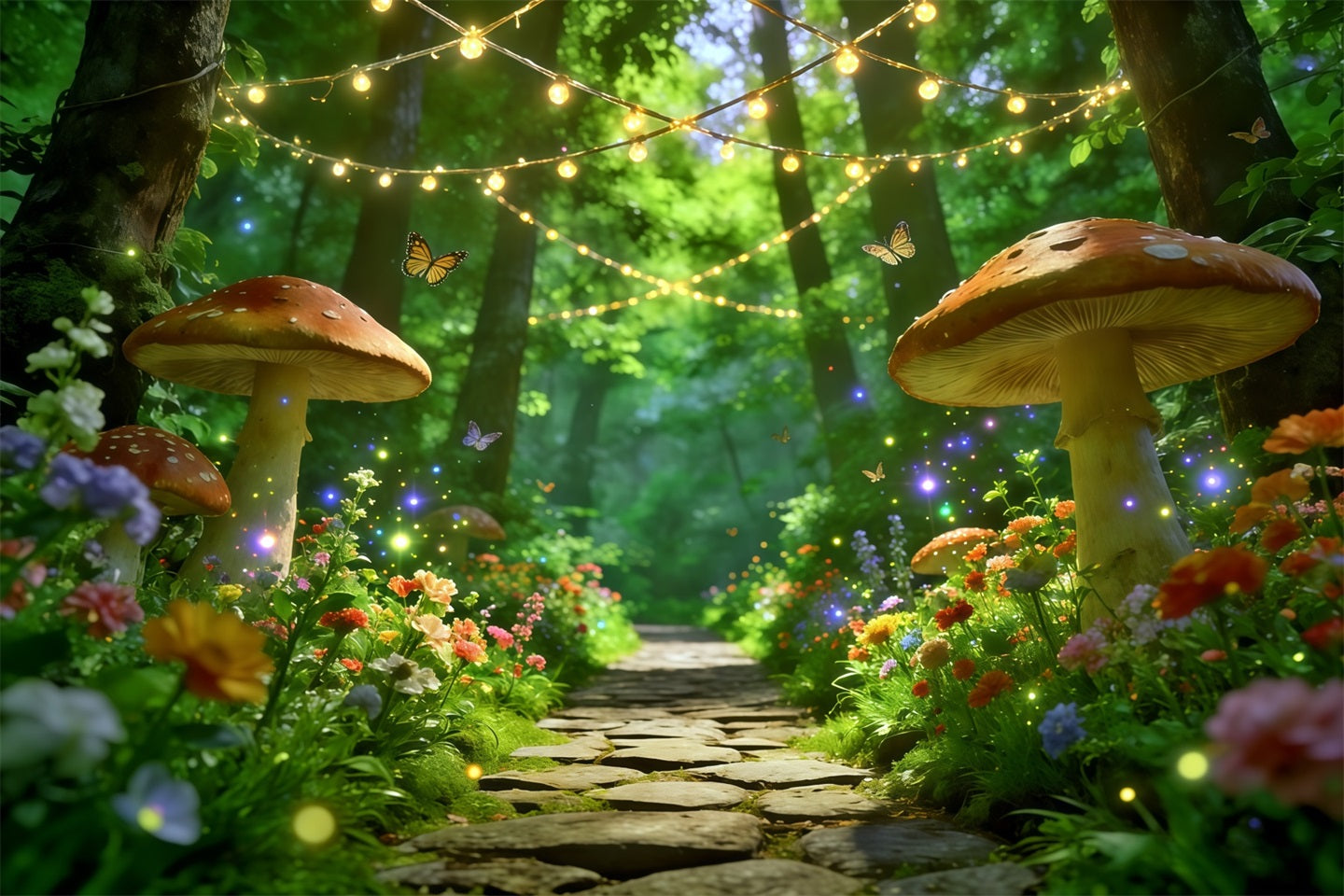 Frühlingswaldweg-Hintergrund Verzauberter Pilz-Lichtweg Frühlingsbild-Hintergrund CSH61-170