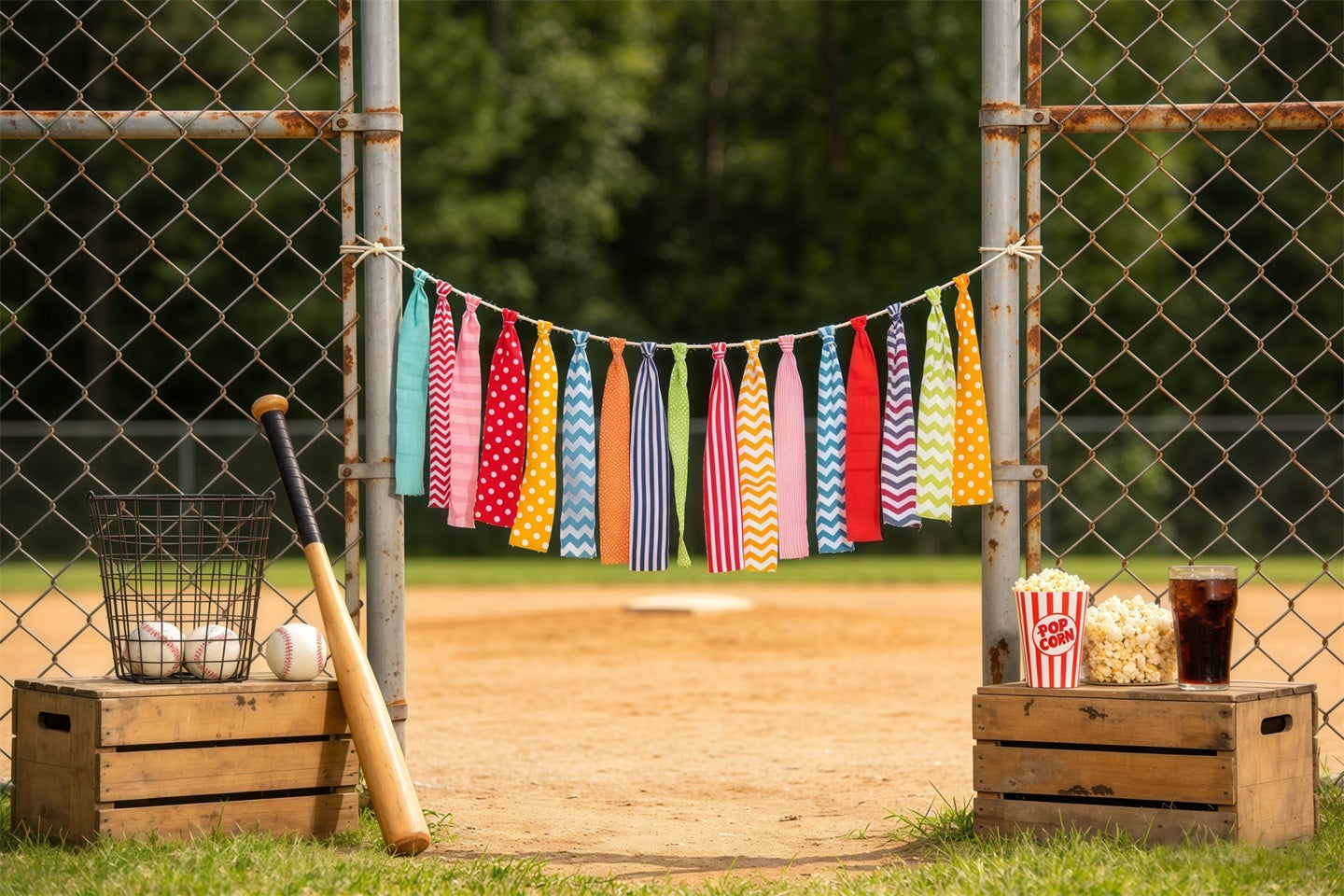 Baseballfeld-Hintergrund Verspielte Dugout-Party-Tor Sport-Themenhintergrund CSH61-183