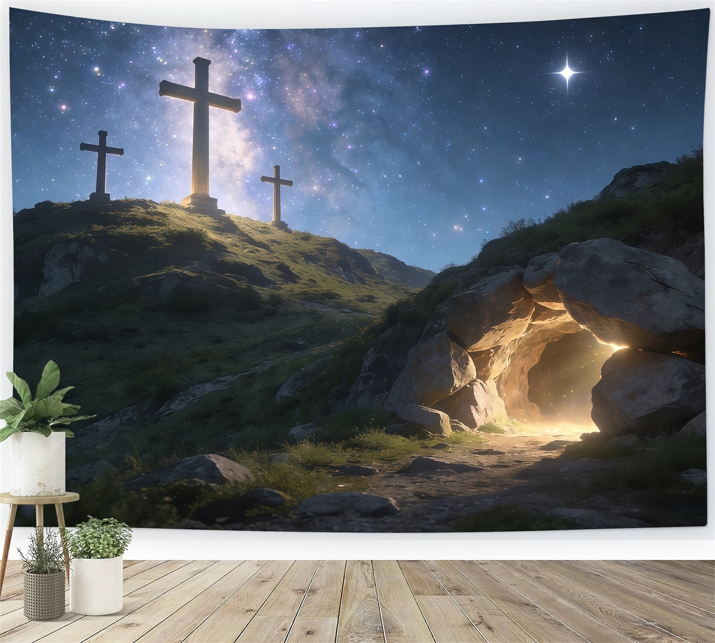 Christlicher Osterhintergrund Sternenkreuz Hügel Leeres Grab Osterhintergründe CSH61-19
